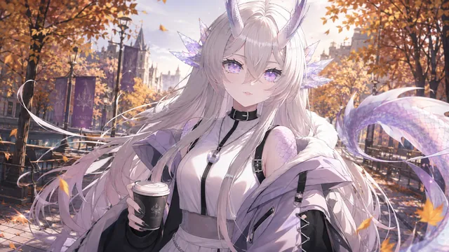 Lyss с кофе в осеннем парке