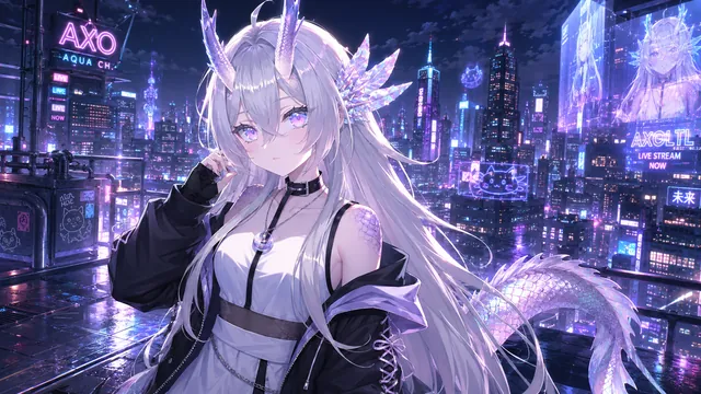 Lyss на крыше ночного неонового города